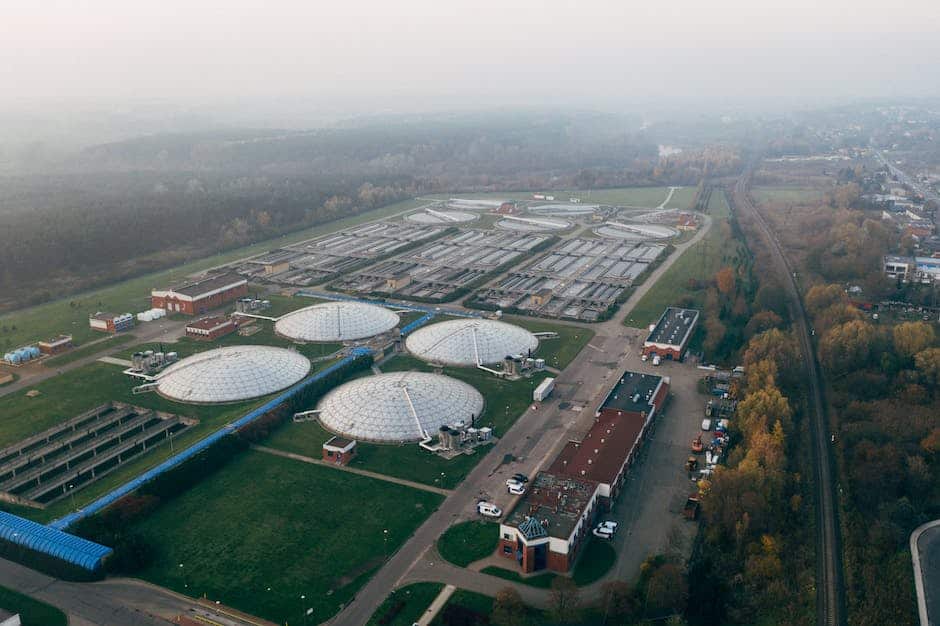 Image depicting the various components and processes involved in commercial wastewater treatment.